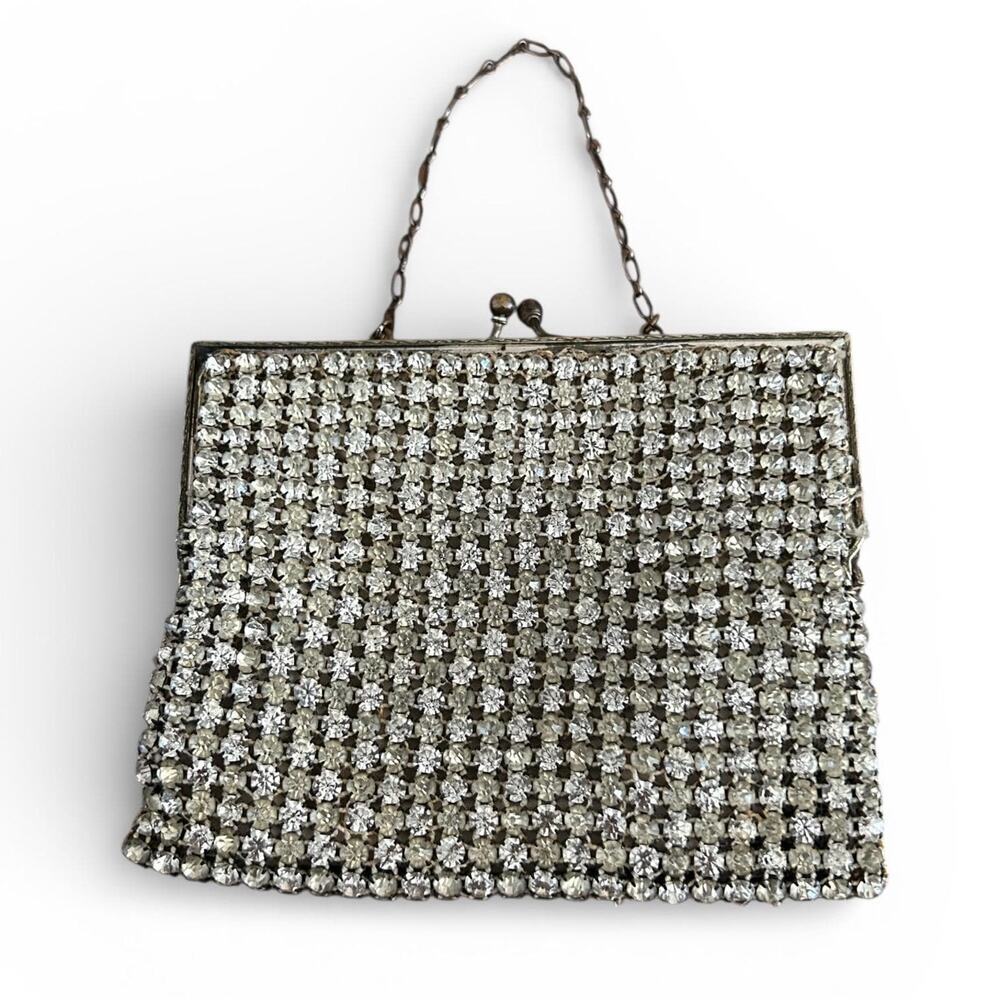1940s Rhinestone Evening Clutch: Silver Crystal Cocktail Bag